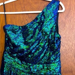 NWT Kate Kasin Sequin One-Shoulder Maxi Dress